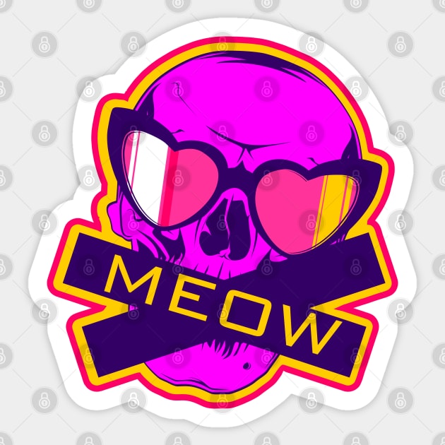 A meowing skull in vintage heart-shaped glasses. Sticker by Ekenepeken